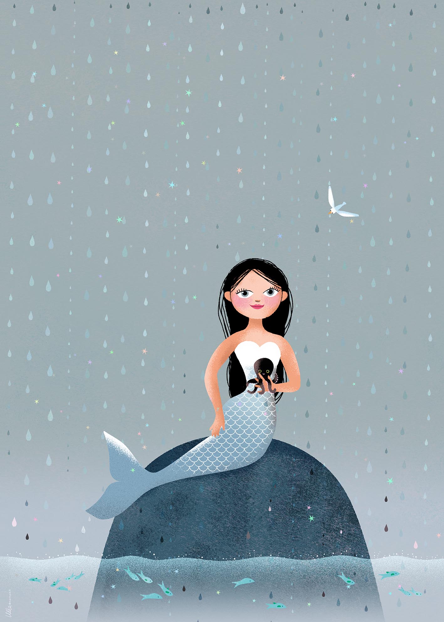 Mermaid sitting on a rock illustration